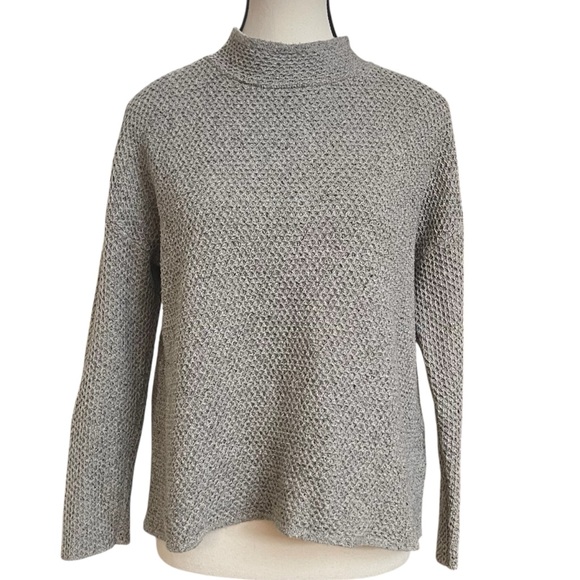 Eileen Fisher Light Gray Net Texture Turtleneck Mock Neck Sweater XS/TP